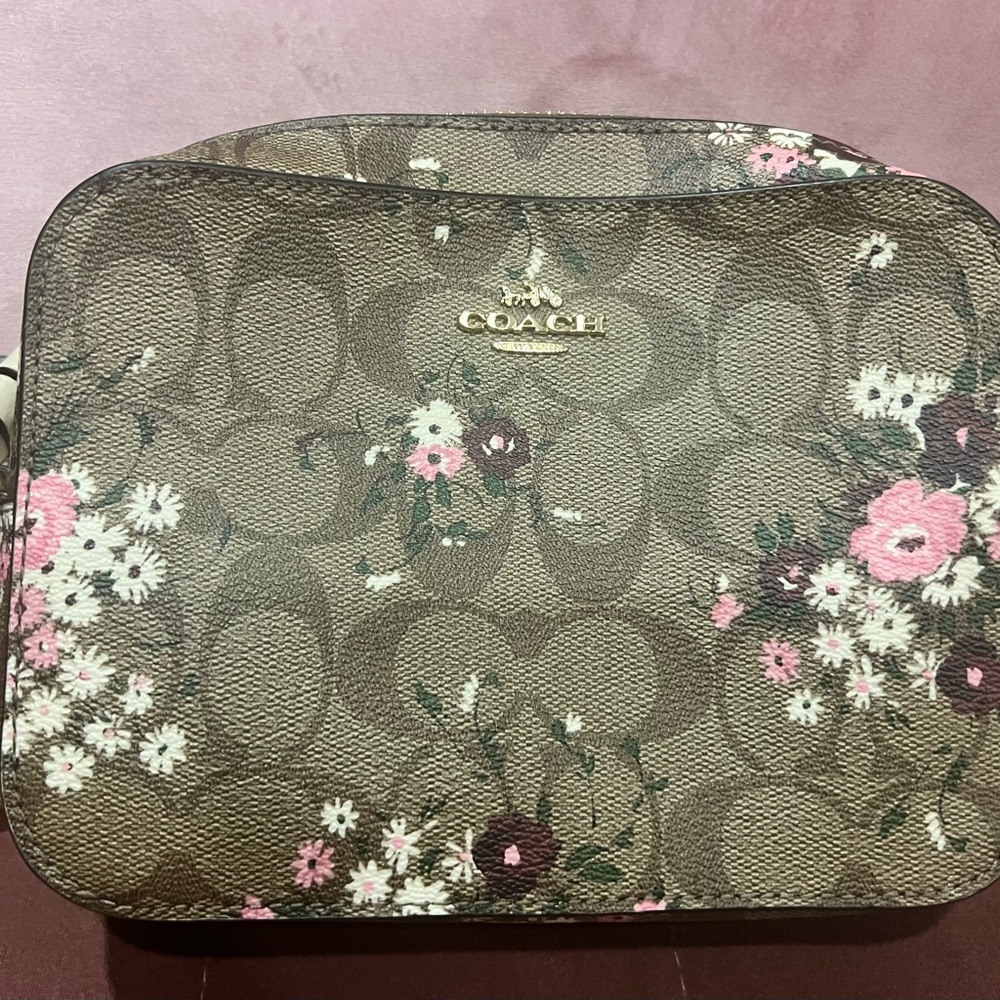 Coach Brown Floral Signature Crossbody with Pink and White Blooms - Picture 2 of 7